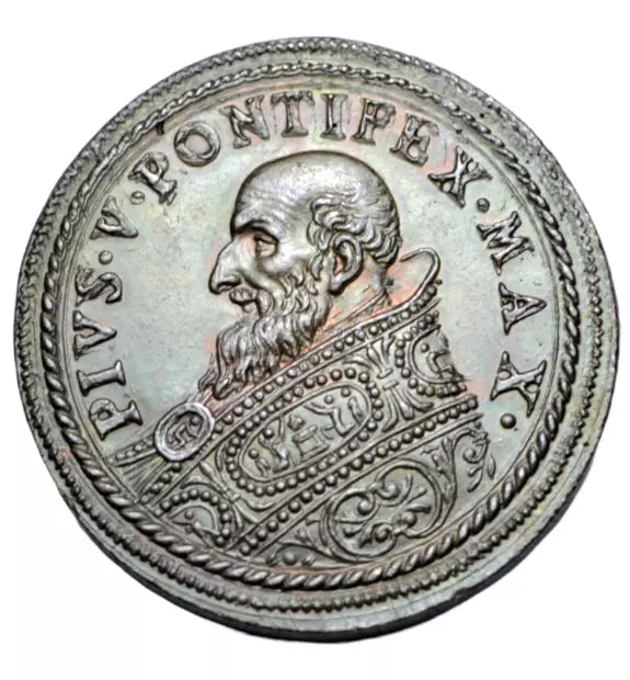 World, Papal States, Pope St. Pius V, AE medal, St Peter, the miraculous haul of fish