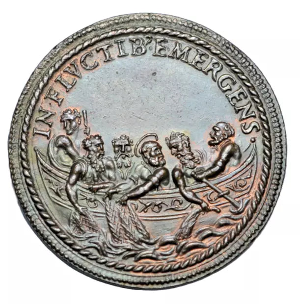 World, Papal States, Pope St. Pius V, AE medal, St Peter, the miraculous haul of fish