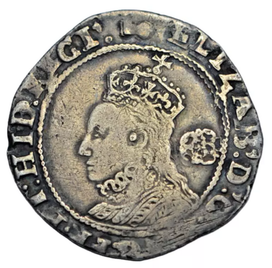 British hammered, Elizabeth I, sixth issue, silver sixpence 1596, mintmark key