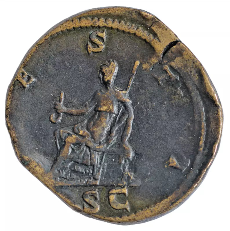 Roman Imperial, Julia Domna, AE sestertius. Rome 211-217 AD. Vesta holding simpulum. RIC IV 593