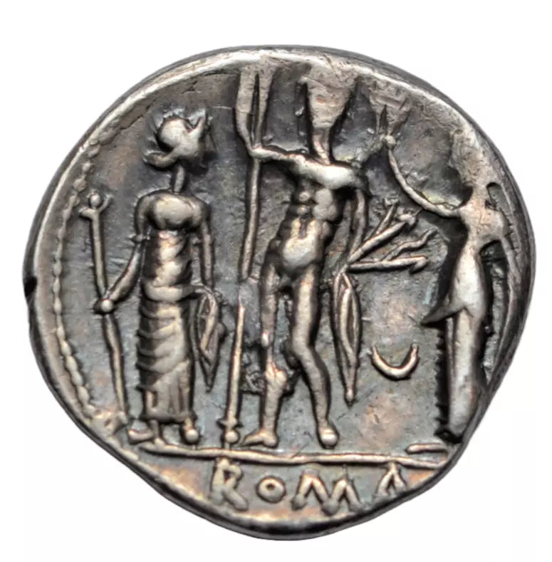 Roman Republican, Roman Republic, Cn. Blasio Cn. f., silver denarius c. 112-111 BC, Scipio ?/triad