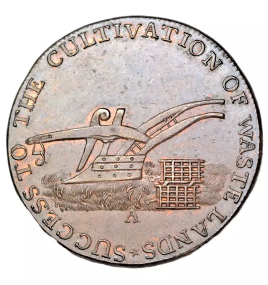 British tokens, Gloucestershire, Badminton, Kempson's halfpenny token 1795, plough depicted