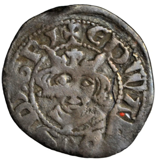 British hammered, Edward III, first coinage, halfpenny, Berwick-upon-Tweed, bear's heads in angles