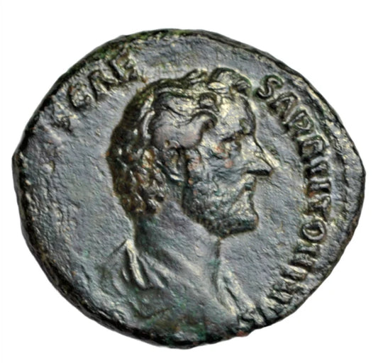 Roman Imperial, Antoninus Pius as Caesar, AE as, Rome 138 AD, clasped hands, winged caduceus