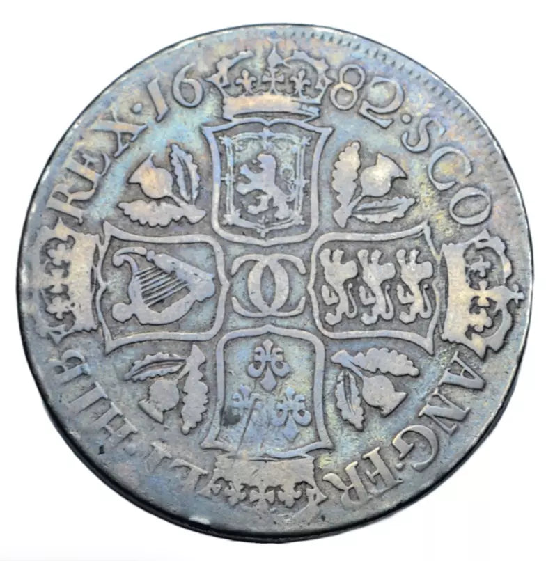 British, Scotland, Charles II, silver dollar 1682, F before bust, pellet before CAROLVS