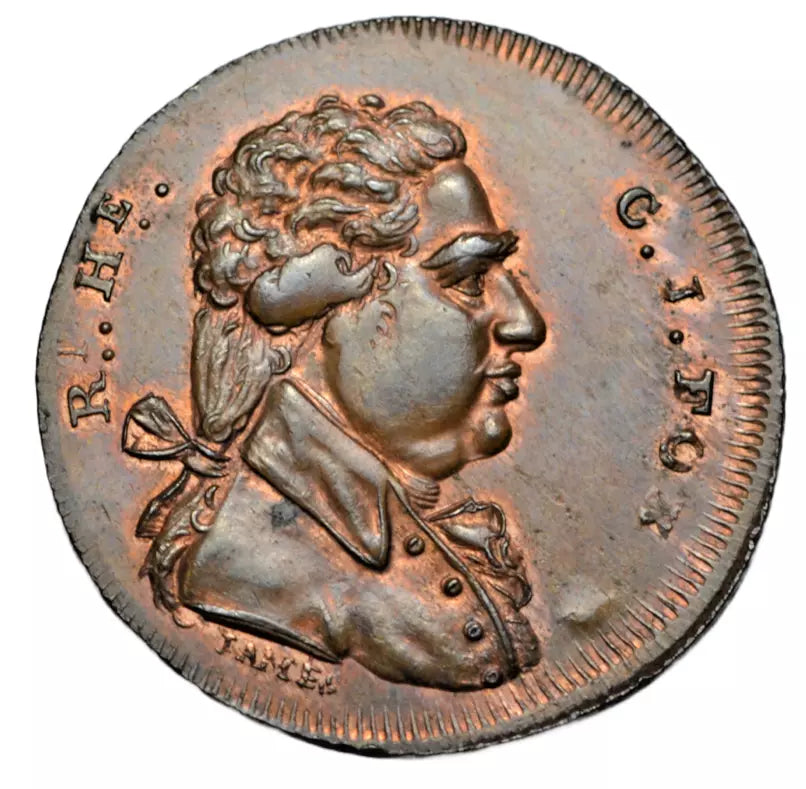 British tokens, Middlesex, London, Thomas Spence's Charles Fox/Caduceus halfpenny token